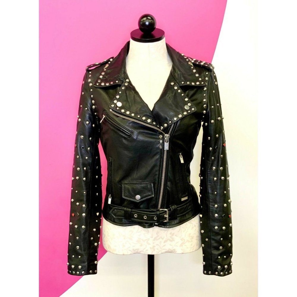Scotch & Soda TROUBLEMAKER Black Leather Motorcycle Biker Jacket Ladies XS 4